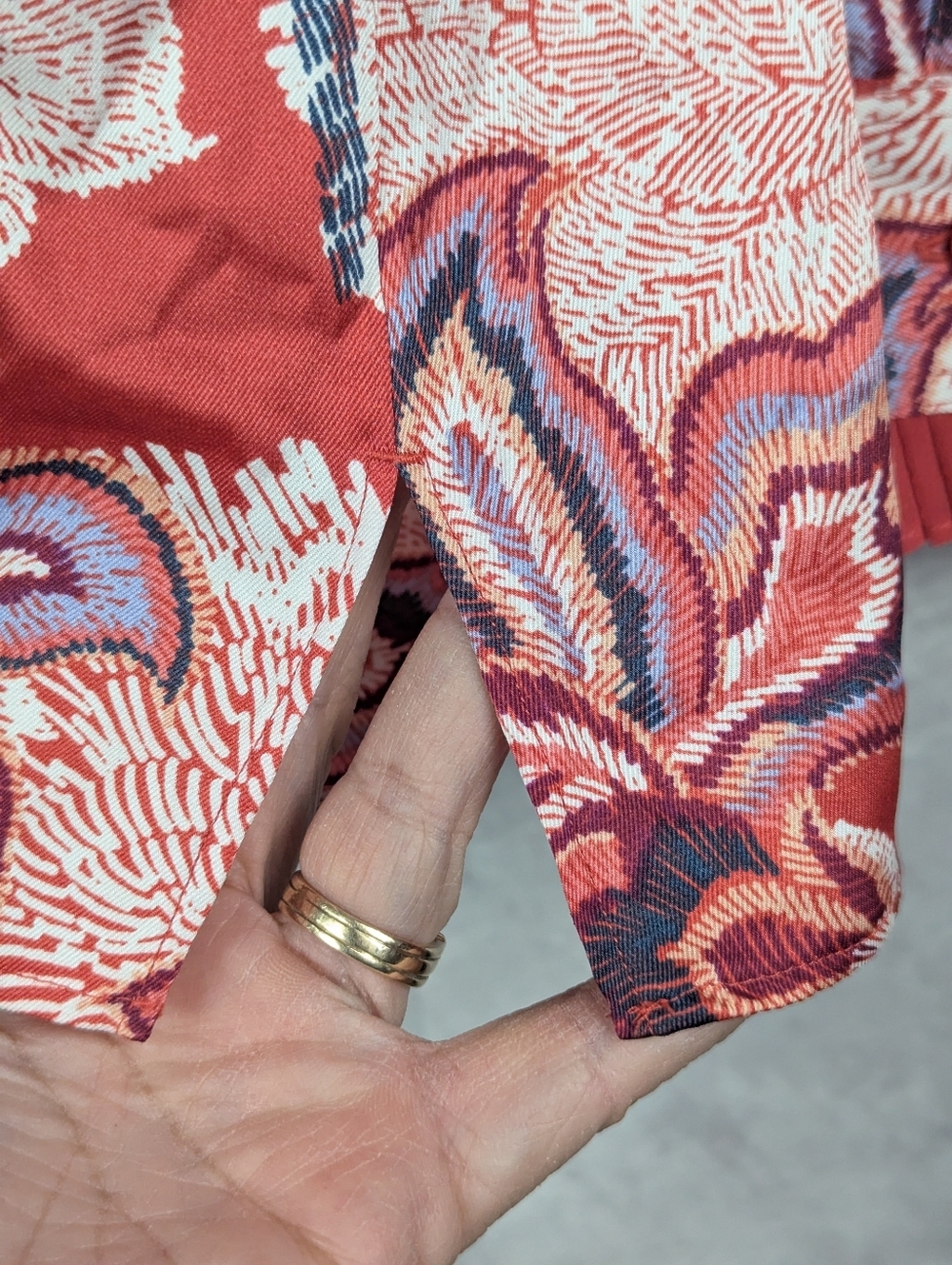 Chico's Floral Paisley Button Down Blouse Pleated Cuff Orange Multi Sz 1(8-10) - Picture 8 of 11
